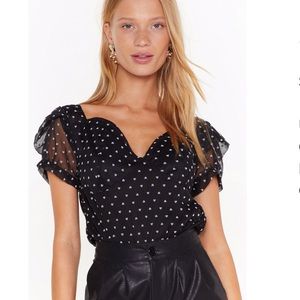Nasty Gal Heart-Print Plunging Bodysuit size 2